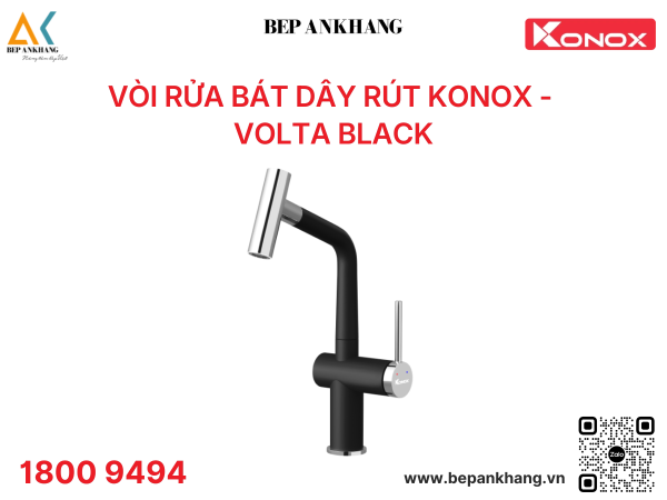 Vòi rửa bát dây rút Konox - Volta Black